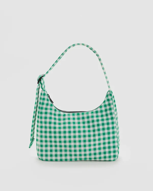 Mini Nylon Shoulder Bag Green Gingham