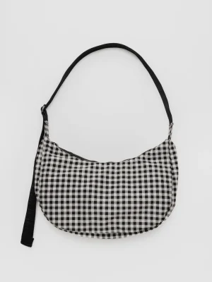 Medium Nylon Crescent Bag Black & White Gingham