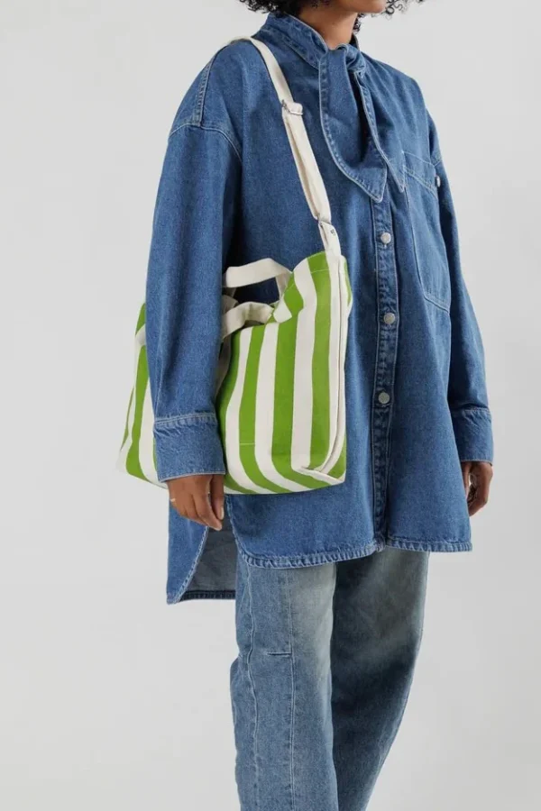 Horizontal Zip Duck Bag Green Awning Stripe