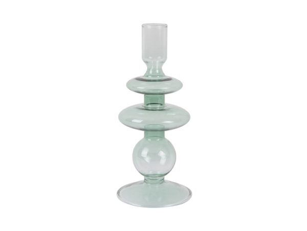 Candle Holder Glass Art Rings Medium Green