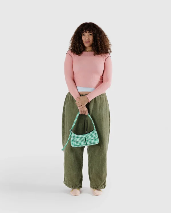 Cargo Shoulder Bag Green Gingham