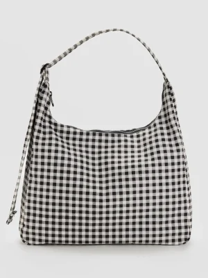 Nylon Shoulder Bag Black and White Gingham