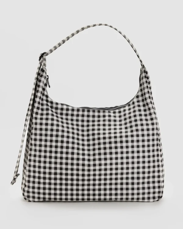 Nylon Shoulder Bag Black and White Gingham