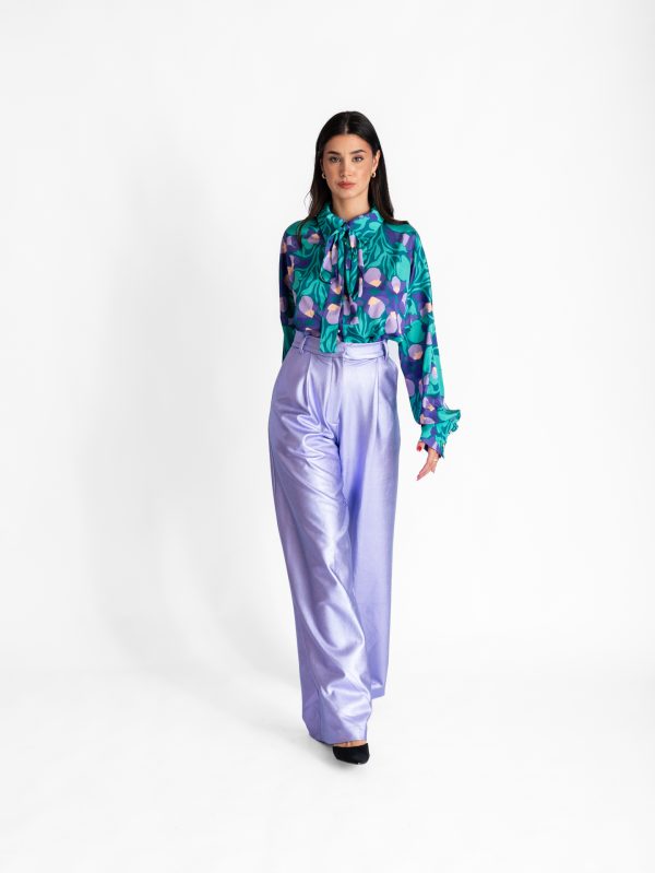 Iris Metalic Pleated Wide Leg Trouser