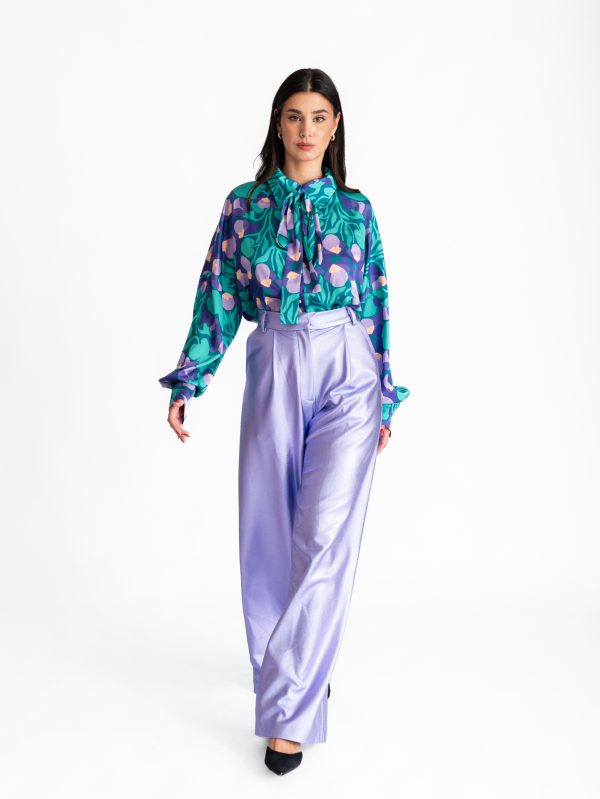 Iris Metalic Pleated Wide Leg Trouser