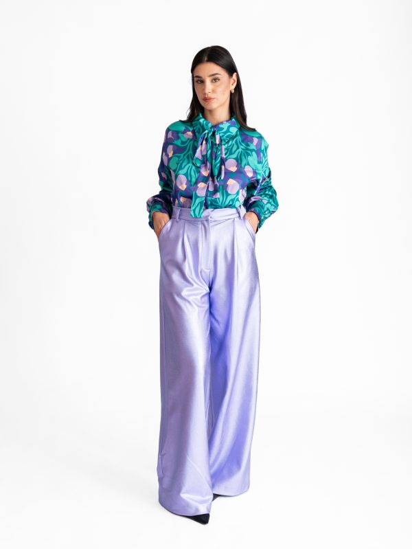 Iris Metalic Pleated Wide Leg Trouser