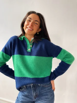 Sweater Paola Green and Blue Jersey