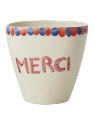 Ceramic Oval Cup With Hand Painted Merci 300ML