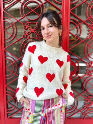 Sweater Wool Red Hearts