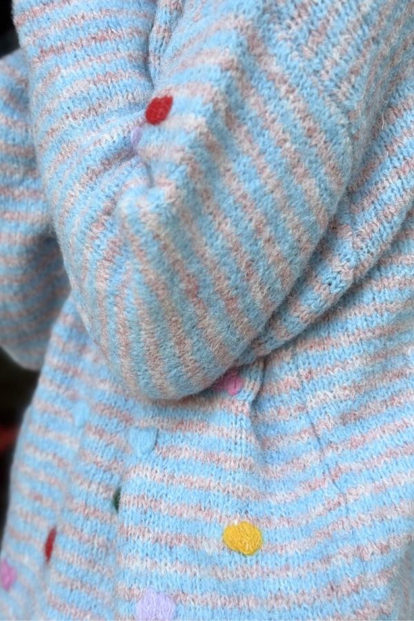 Sweater Wool Striped Small Hearts Light Blue