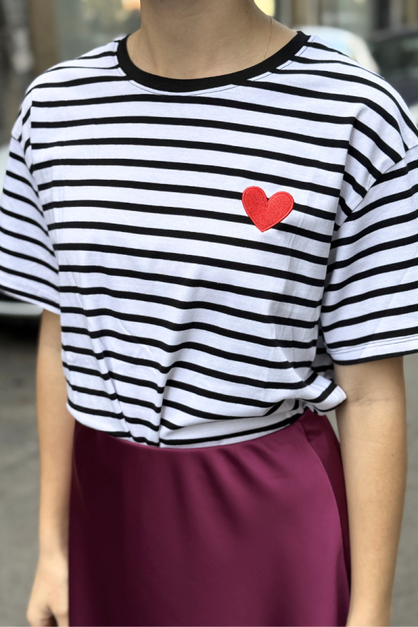 Black Striped T-Shirt Heart