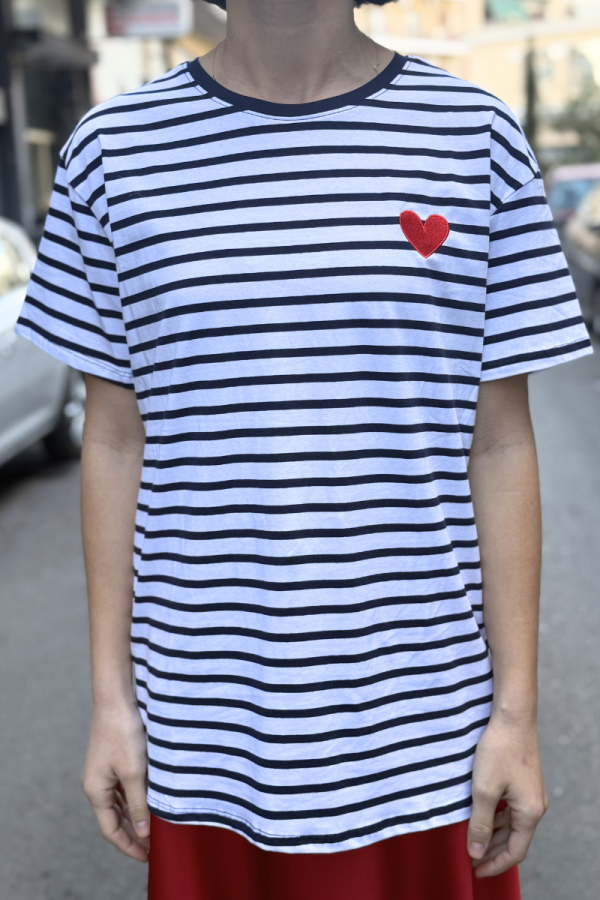 Blue Striped T-Shirt Heart