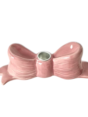 Bow Ceramic Candle Holder Pink