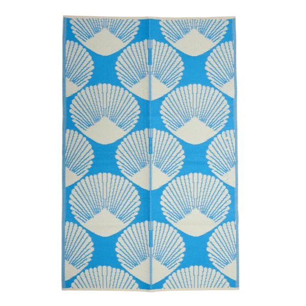 Recycled Plastic Carpet with Light Blue Sea Shell Deisgn 120x 180 cm