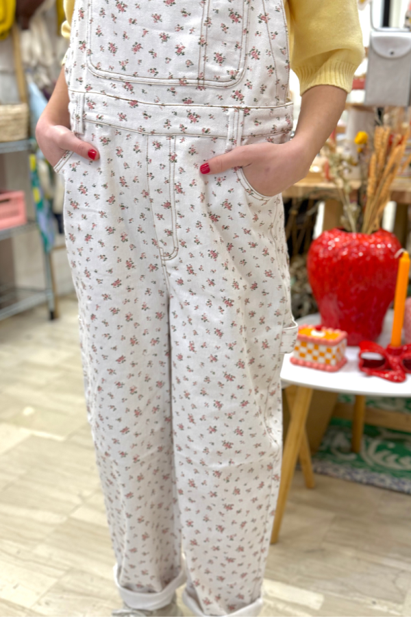 Jean Jumpsuit with Flowers Pink