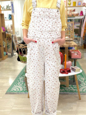 Jean Jumpsuit with Flowers Pink