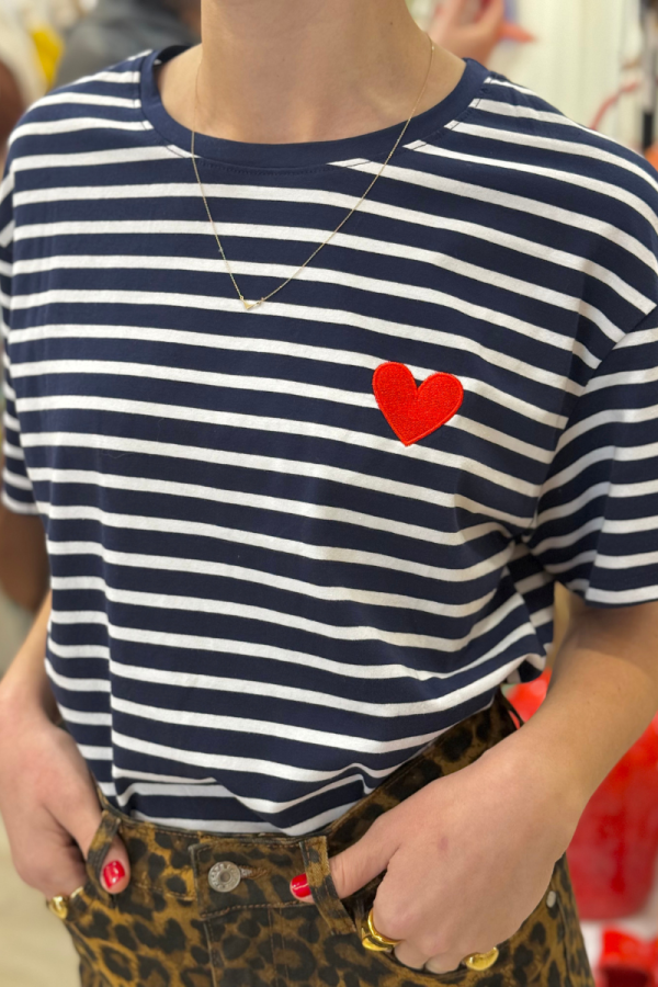 White Striped T-Shirt Heart