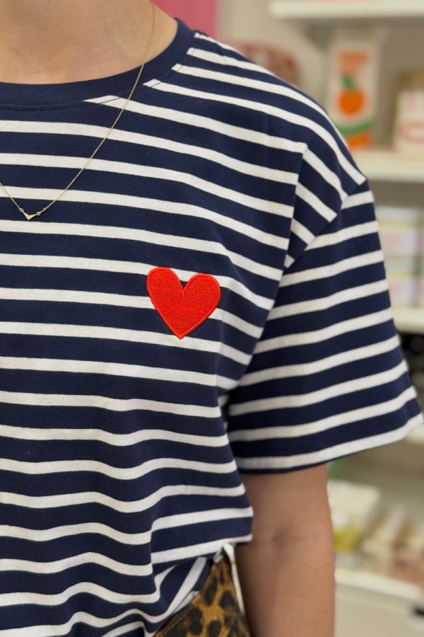 White Striped T-Shirt Heart