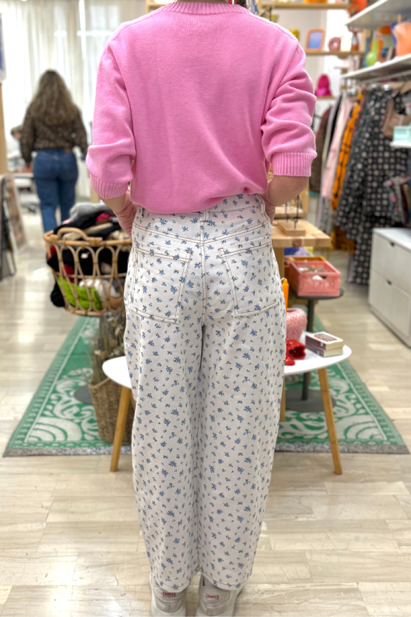 Jean Pants with Flowers Blue