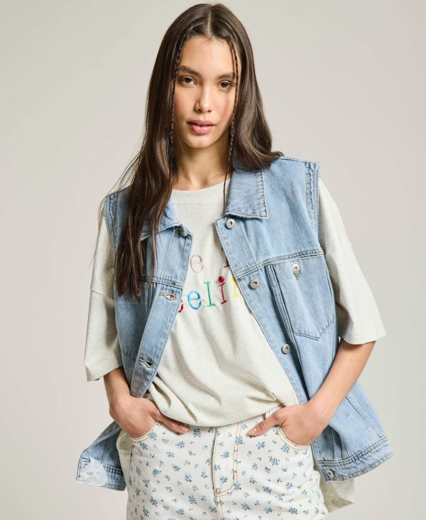 Jean Pants with Flowers Blue