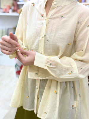 Shirt with Embroidered Flowers Yellow