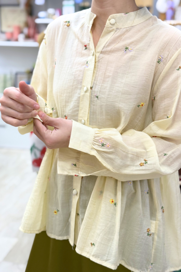 Shirt with Embroidered Flowers Yellow