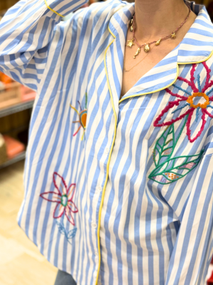 Stripped Shirt Flowers Blue