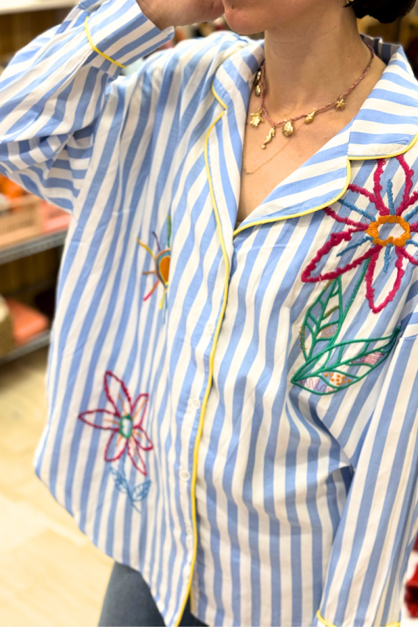 Stripped Shirt Flowers Blue