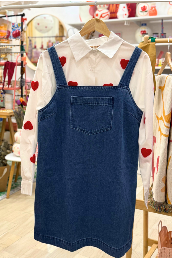 White Shirt with Embroidered Hearts