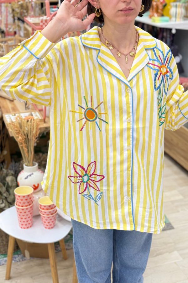 Stripped Shirt Flowers Yellow