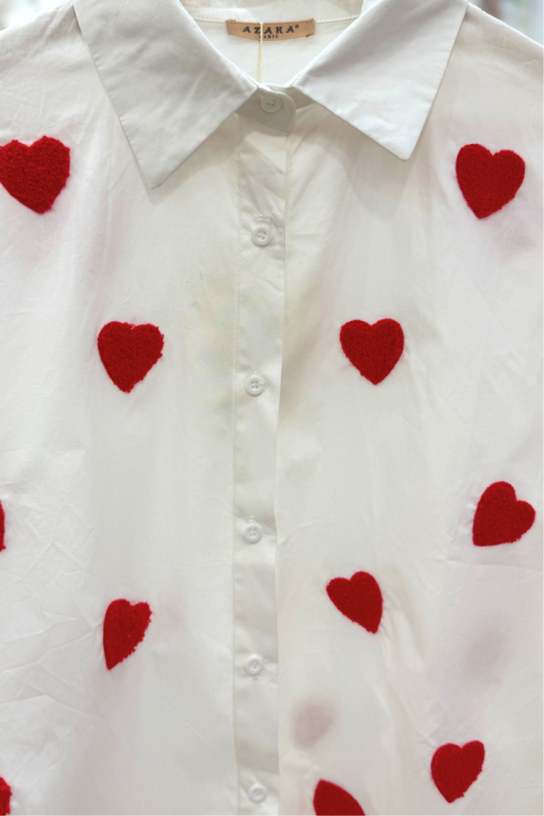 White Shirt with Embroidered Hearts