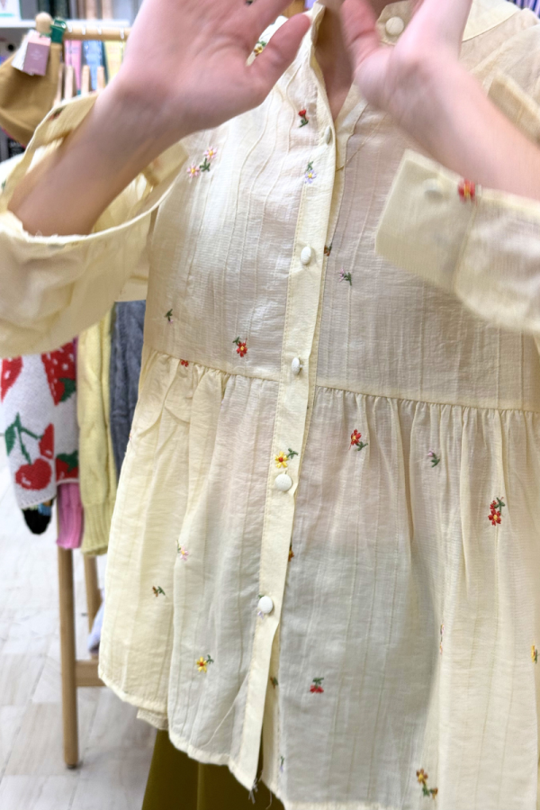 Shirt with Embroidered Flowers Yellow