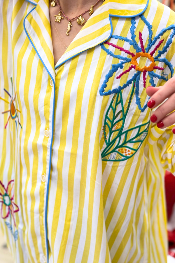 Stripped Shirt Flowers Yellow