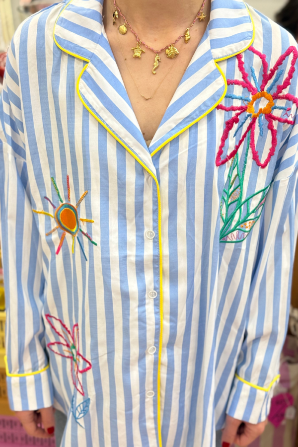 Stripped Shirt Flowers Blue