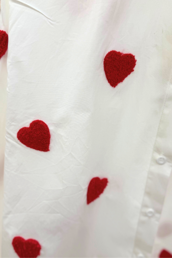 White Shirt with Embroidered Hearts