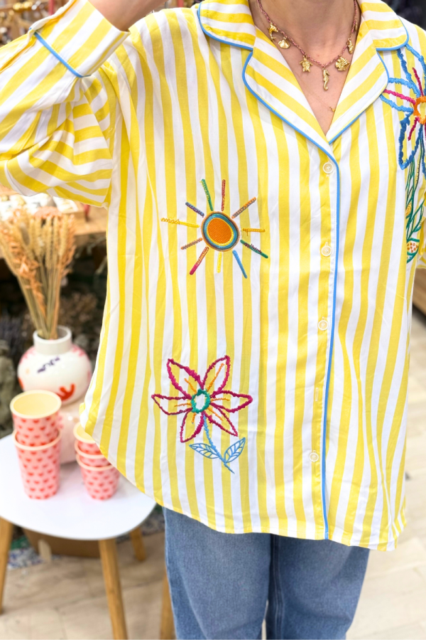 Stripped Shirt Flowers Yellow