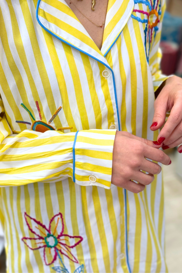 Stripped Shirt Flowers Yellow