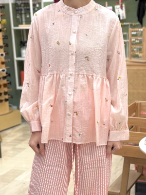 Shirt with Embroidered Flowers Pink