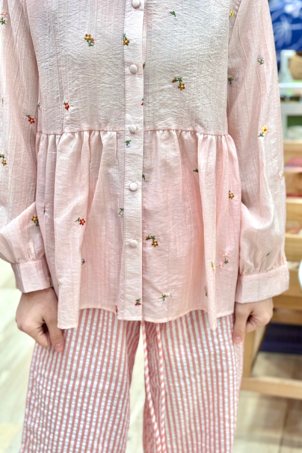 Shirt with Embroidered Flowers Pink