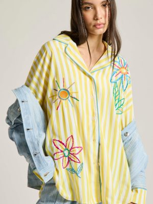 Stripped Shirt Flowers Yellow