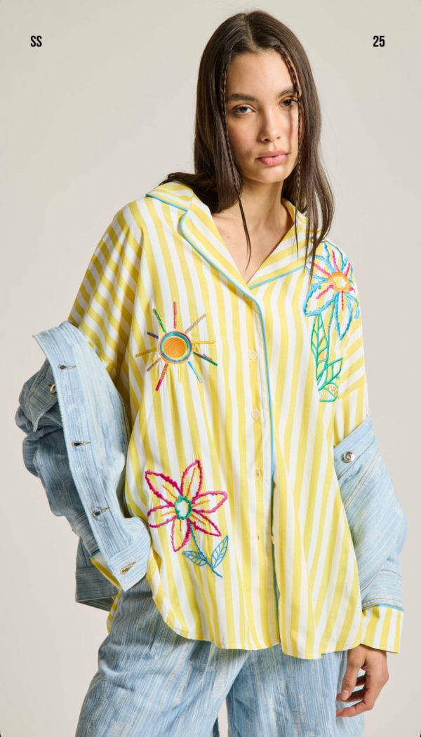 Stripped Shirt Flowers Yellow