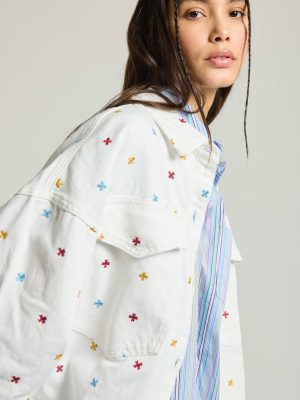 Jean Jacket with Embroideries White