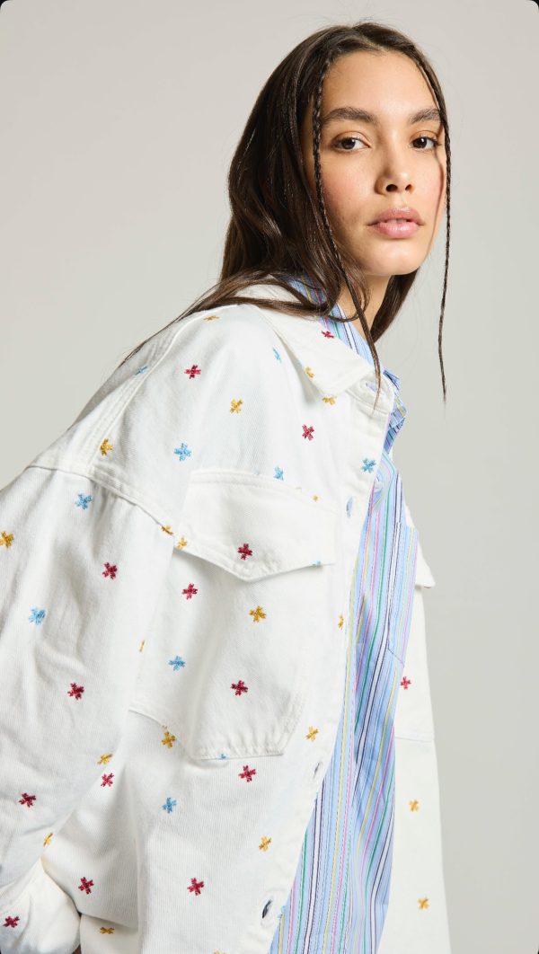 Jean Jacket with Embroideries White